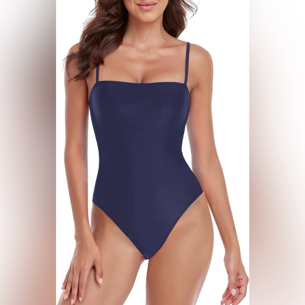 NWT Rellecgia Black Bandeau One Piece High Cut Swimsuit Bathing Suit Small